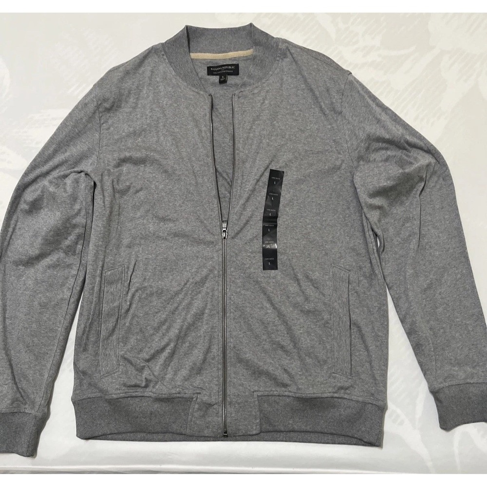 Banana Republic Luxe Touch Performance Bomber Jacket Cardigan Men's L Gray NWOT